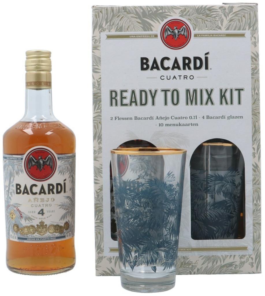 Bacardi Cuatro Anos Ready To Mix Kit + 4 Verres 140cl 40° 32,50€